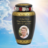 Golden Gunmetal Photo Cremation Adult Urn - Tribute Wreath™ - Pro Personalization - Burial Vault Option