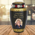 Golden Gunmetal Photo Cremation Adult Urn - Tribute Wreath™ - Pro Personalization - Burial Vault Option