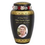 Golden Gunmetal Photo Cremation Adult Urn - Tribute Wreath™ - Pro Personalization - Burial Vault Option