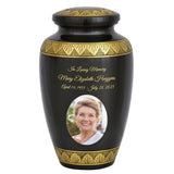Golden Gunmetal Photo Cremation Adult Urn - Tribute Wreath™ - Pro Personalization - Burial Vault Option