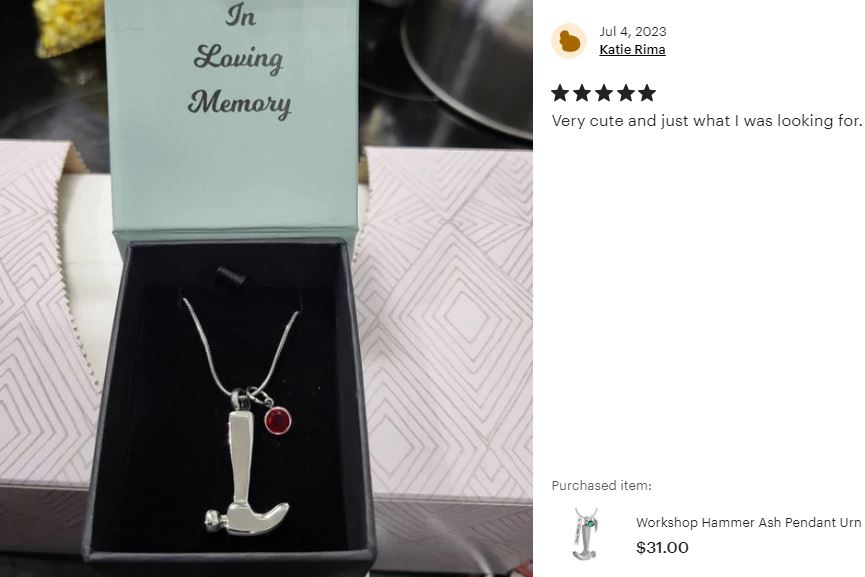 Workshop Hammer Ash Pendant Urn - Love Charms™ Option