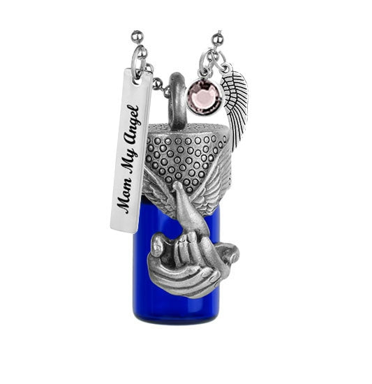 Hand of God Cobalt Pendant Urn - Love Charms Option