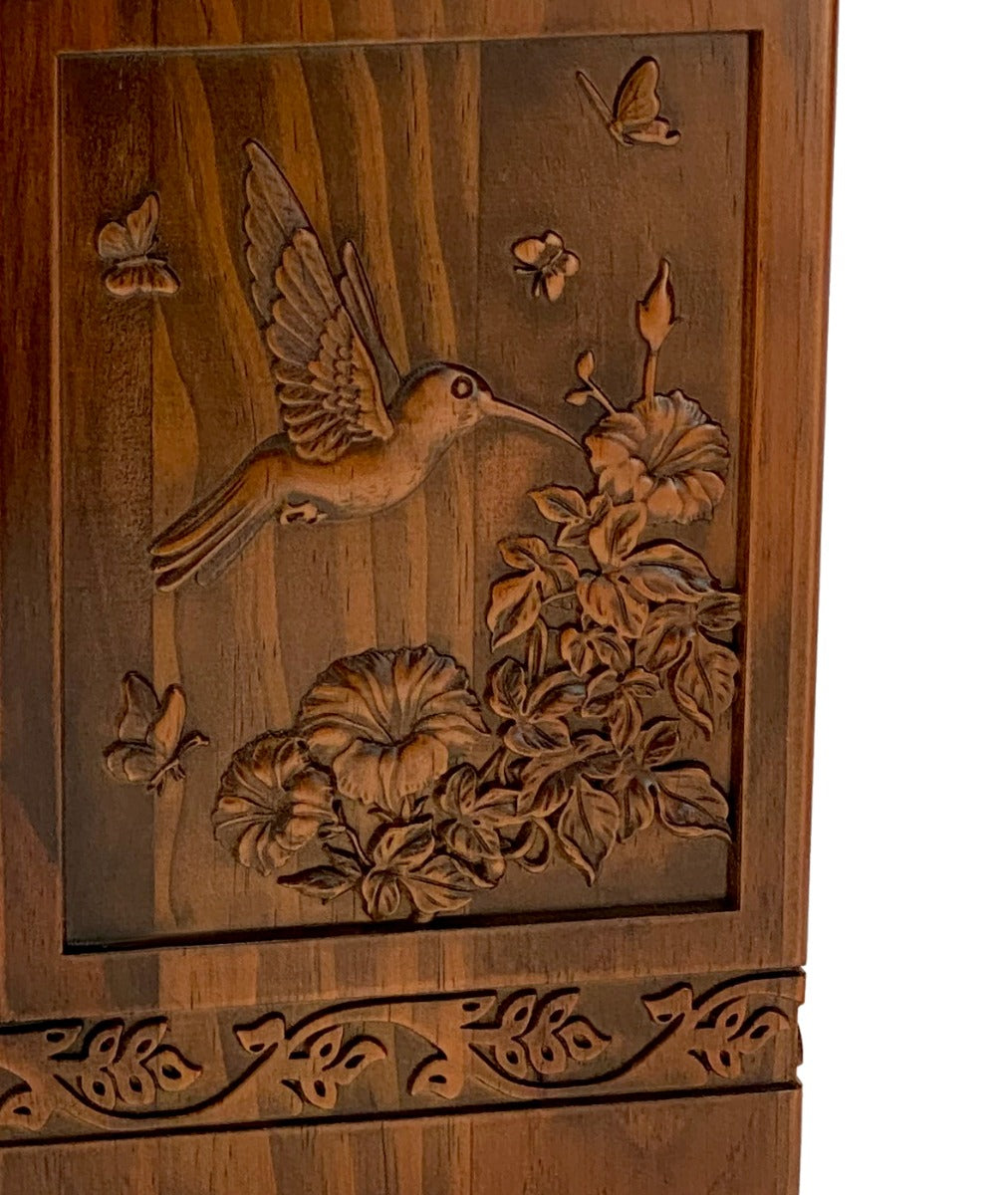 Hummingbird Garden Carved Adult Cremation Urn - Free Engraving - Free Shipping