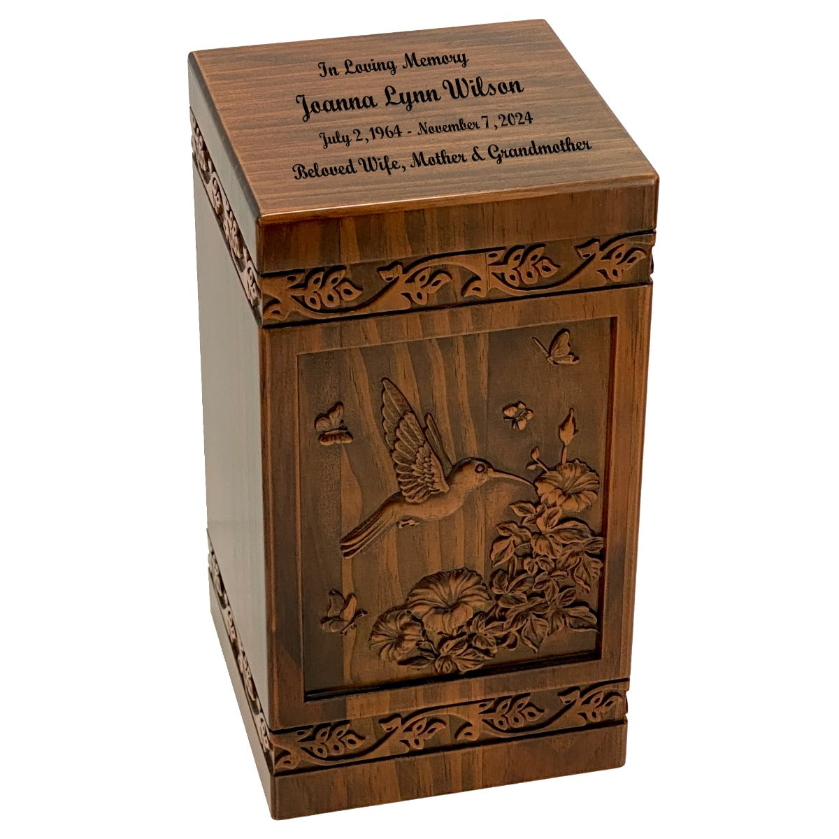 Hummingbird Garden Carved Adult Cremation Urn - Free Engraving - Free Shipping