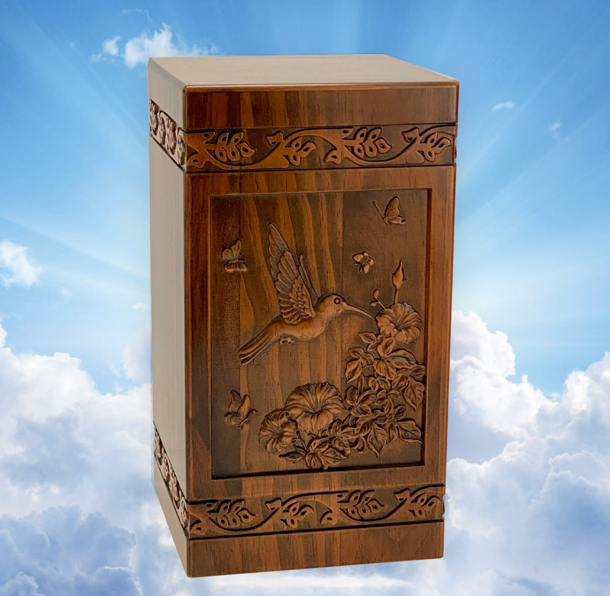Hummingbird Garden Carved Adult Cremation Urn - Free Engraving - Free Shipping