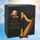 Harp Wood Adult Cremation Urn - Miniature Harp - Photo Option