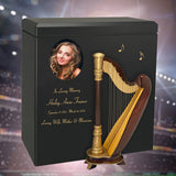 Harp Wood Adult Cremation Urn - Miniature Harp - Photo Option