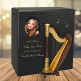 Harp Wood Adult Cremation Urn - Miniature Harp - Photo Option