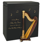 Harp Wood Adult Cremation Urn - Miniature Harp - Photo Option