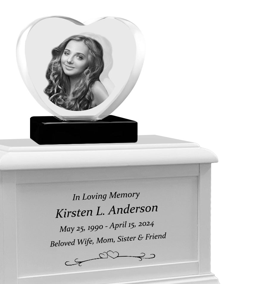 Heart 3D Crystal Black, Brown or White Keep The Memory® Wood Urn Set - 3D Crystal Photo Engraved Wood Urn