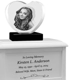 Heart 3D Crystal Black, Brown or White Keep The Memory® Wood Urn Set - 3D Crystal Photo Engraved Wood Urn