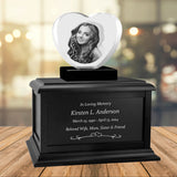 Heart 3D Crystal Black, Brown or White Keep The Memory® Wood Urn Set - 3D Crystal Photo Engraved Wood Urn