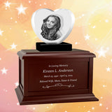 Heart 3D Crystal Black, Brown or White Keep The Memory® Wood Urn Set - 3D Crystal Photo Engraved Wood Urn
