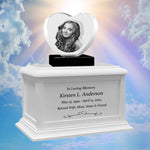 Heart 3D Crystal Black, Brown or White Keep The Memory® Wood Urn Set - 3D Crystal Photo Engraved Wood Urn