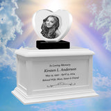 Heart 3D Crystal Black, Brown or White Keep The Memory® Wood Urn Set - 3D Crystal Photo Engraved Wood Urn