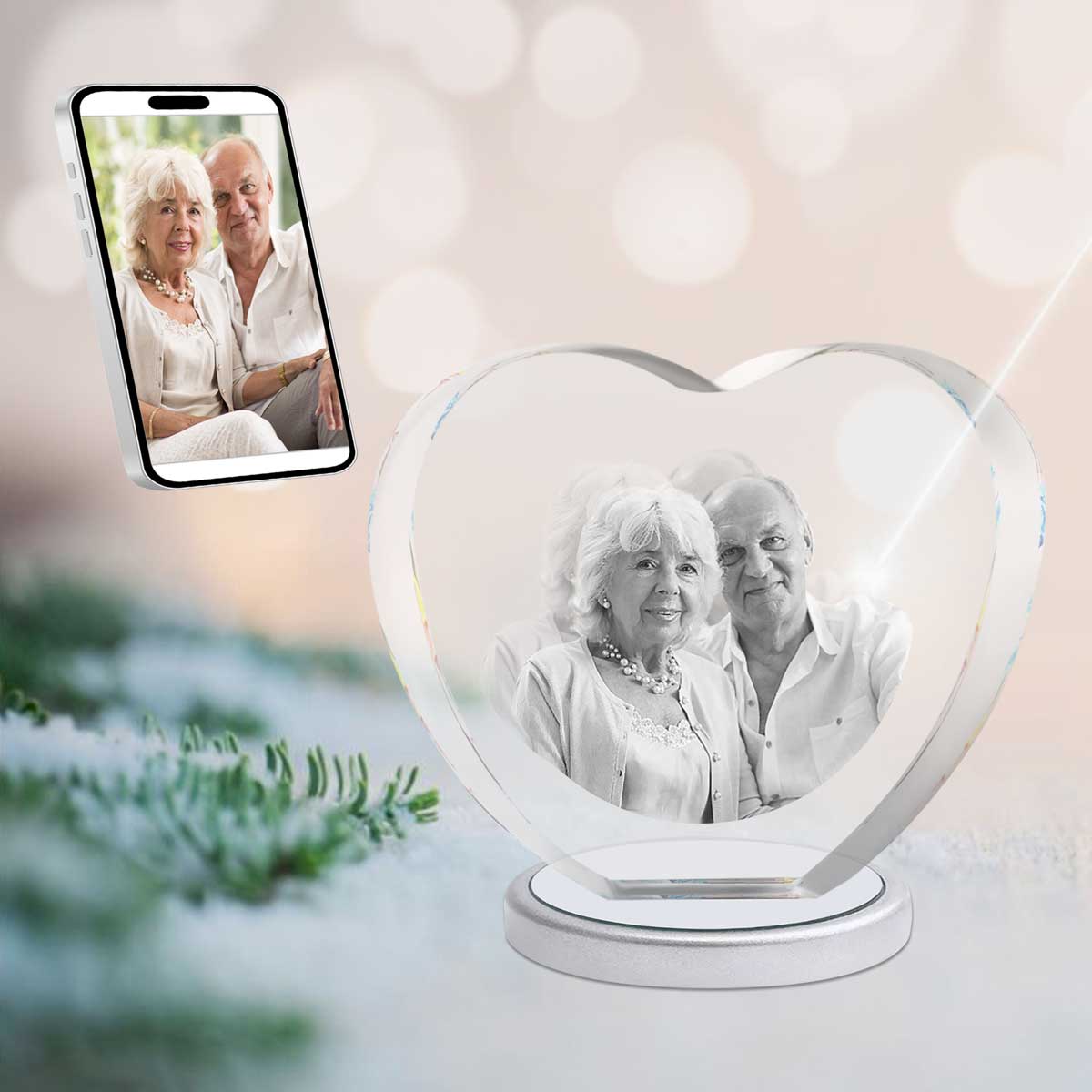 3D Crystal Large Mountain Photo - Engraving & Light Base Options