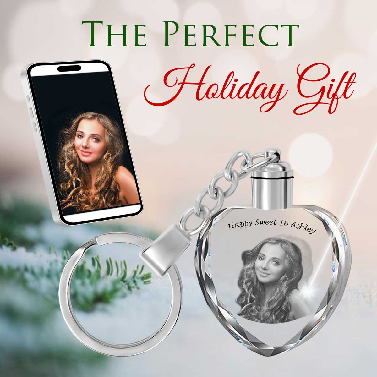 2D Crystal Photo Heart Keychain - Engraving Option - Lights Up