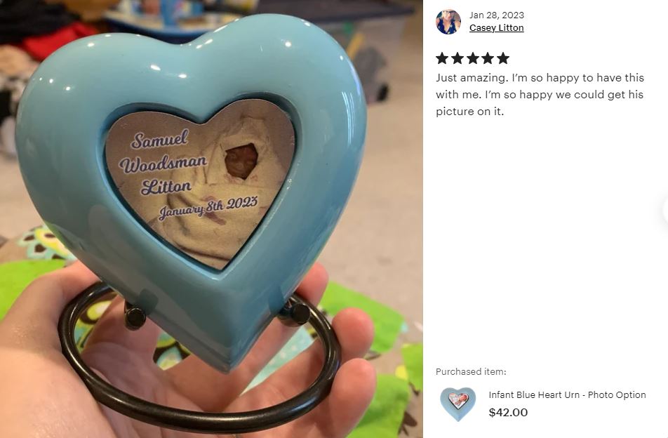 Forever Baby Blue Heart Urn - Photo Option