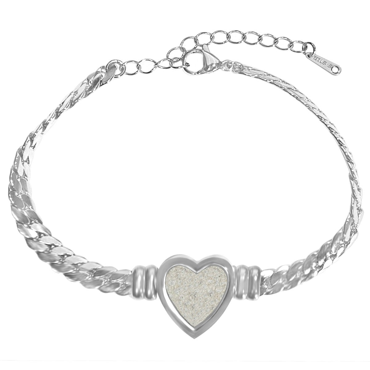 Clear View Ashes Heart Cuban Bracelet Urn - Engraving Option