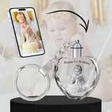 2D Crystal Photo Heart Keychain - Engraving Option - Lights Up