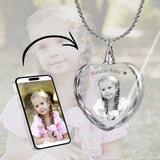 2D Crystal Photo Heart Necklace Pendant - Engraving Option - Free Chain