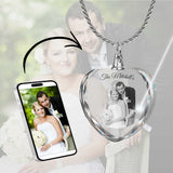 2D Crystal Photo Heart Necklace Pendant - Engraving Option - Free Chain