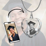 2D Crystal Photo Heart Necklace Pendant - Engraving Option - Free Chain
