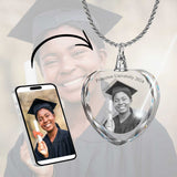 2D Crystal Photo Heart Necklace Pendant - Engraving Option - Free Chain