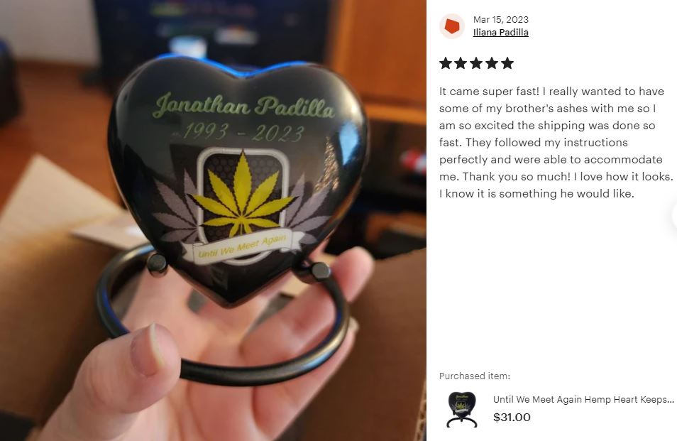 Until We Meet Again Marijuana Heart Keepsake Urn - Stand Option