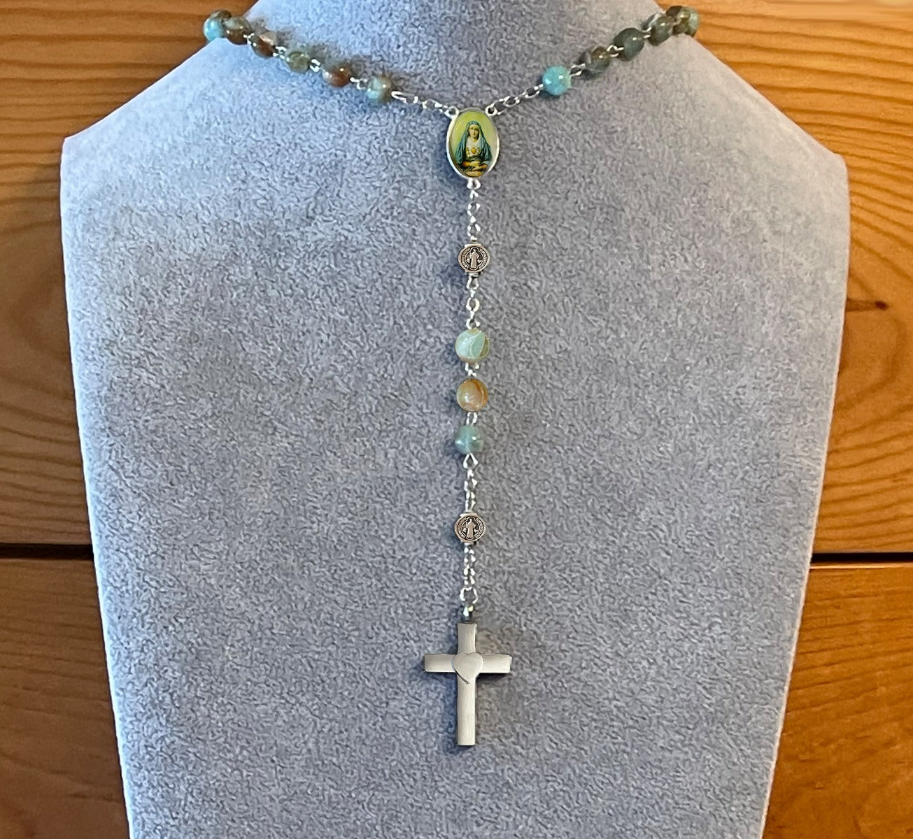 Heart of Jesus and Mary Rosary Necklace Urn