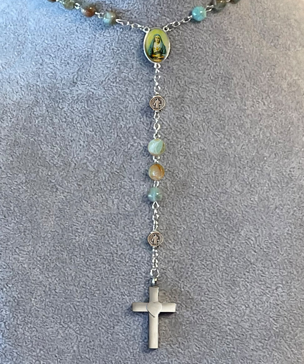 Heart of Jesus and Mary Rosary Necklace Urn