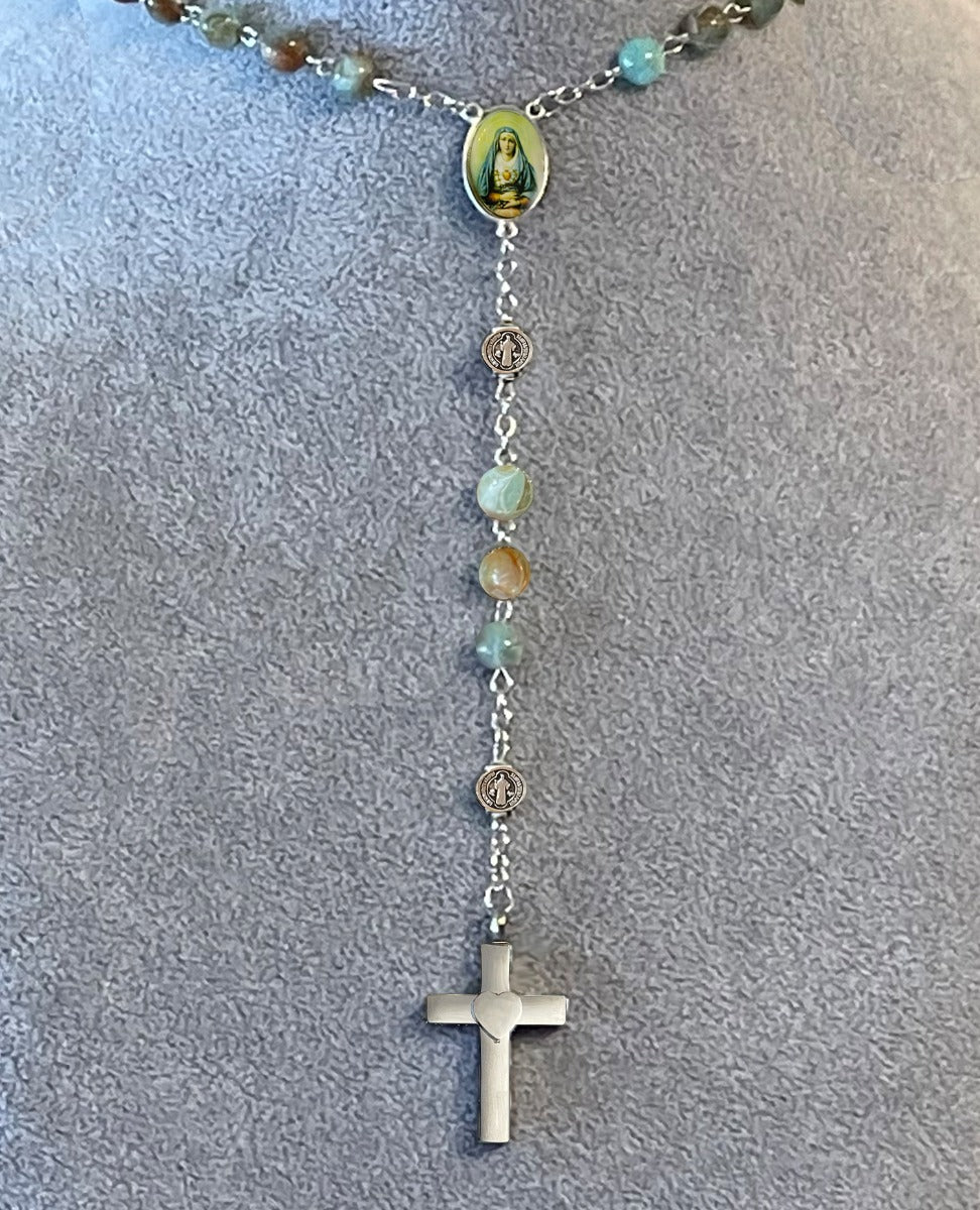 Heart of Jesus and Mary Rosary Necklace Urn