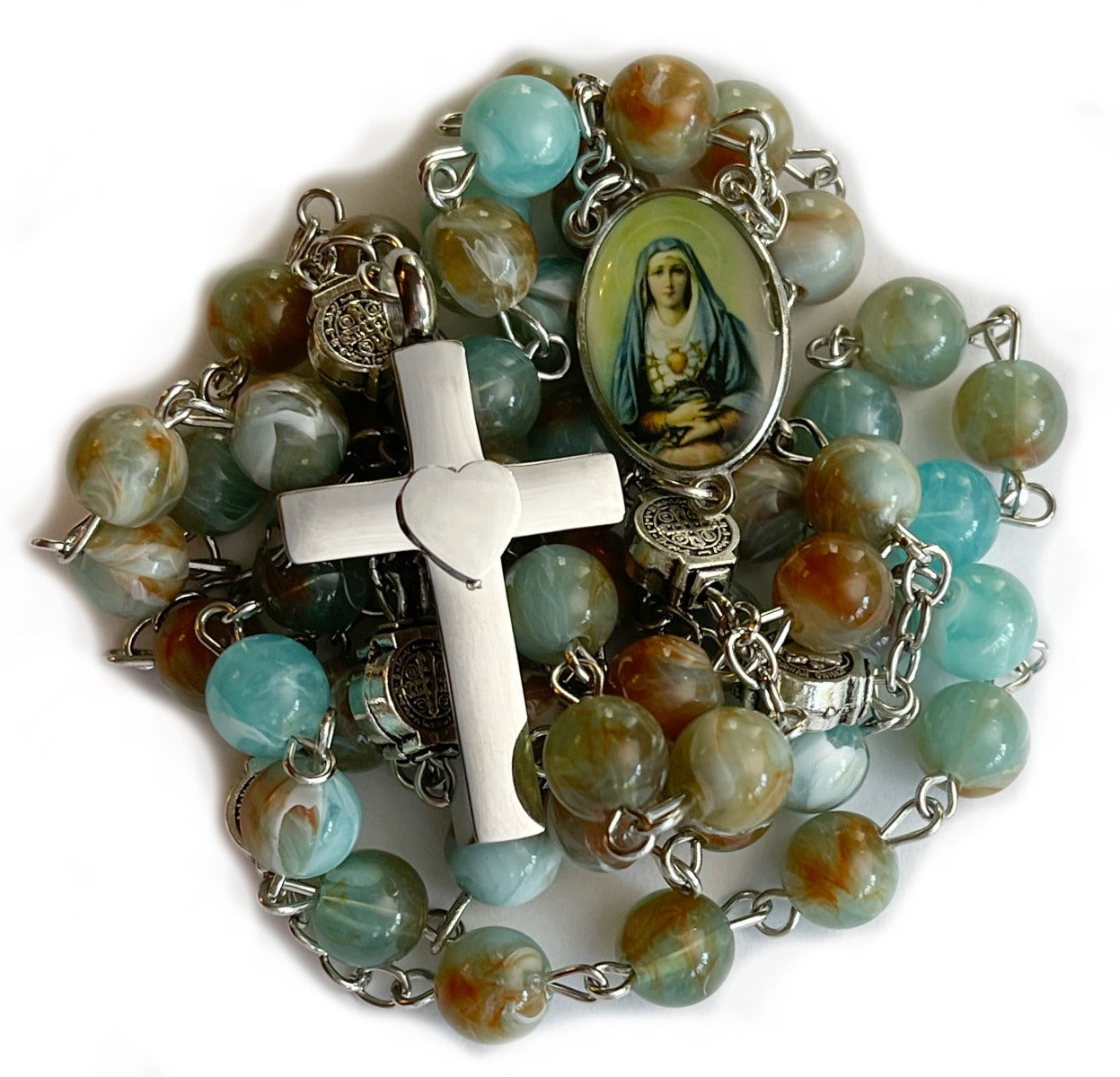 Heart of Jesus and Mary Rosary Necklace Urn