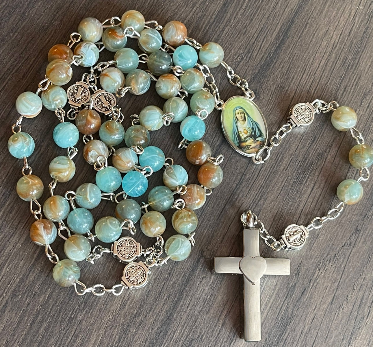 Heart of Jesus and Mary Rosary Necklace Urn