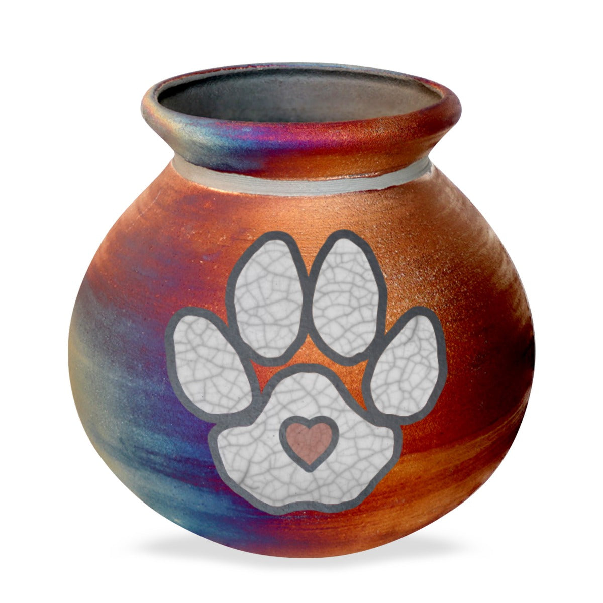 Heart Paw Pet Raku Urn - Hand Made Dog or Cat Urn