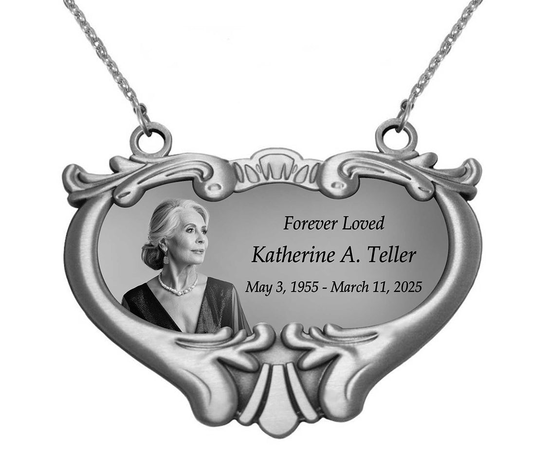 Photo Heart Medallion Urn Name Plate - Birth & Passing Stone Option
