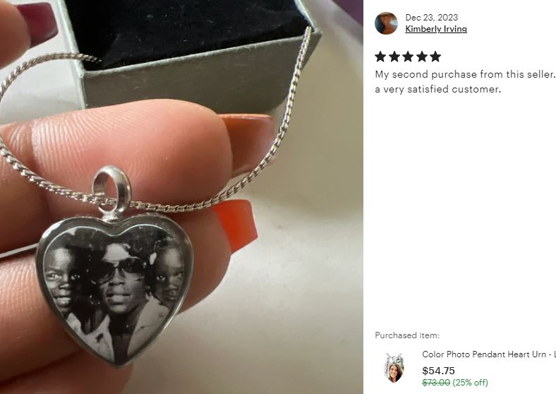 Black & White Photo Pendant Heart Urn - Love Charms™ Option 