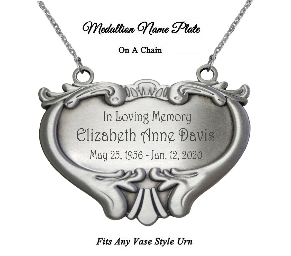 Heart Medallion Urn Name Plate - Birth & Passing Stone Option
