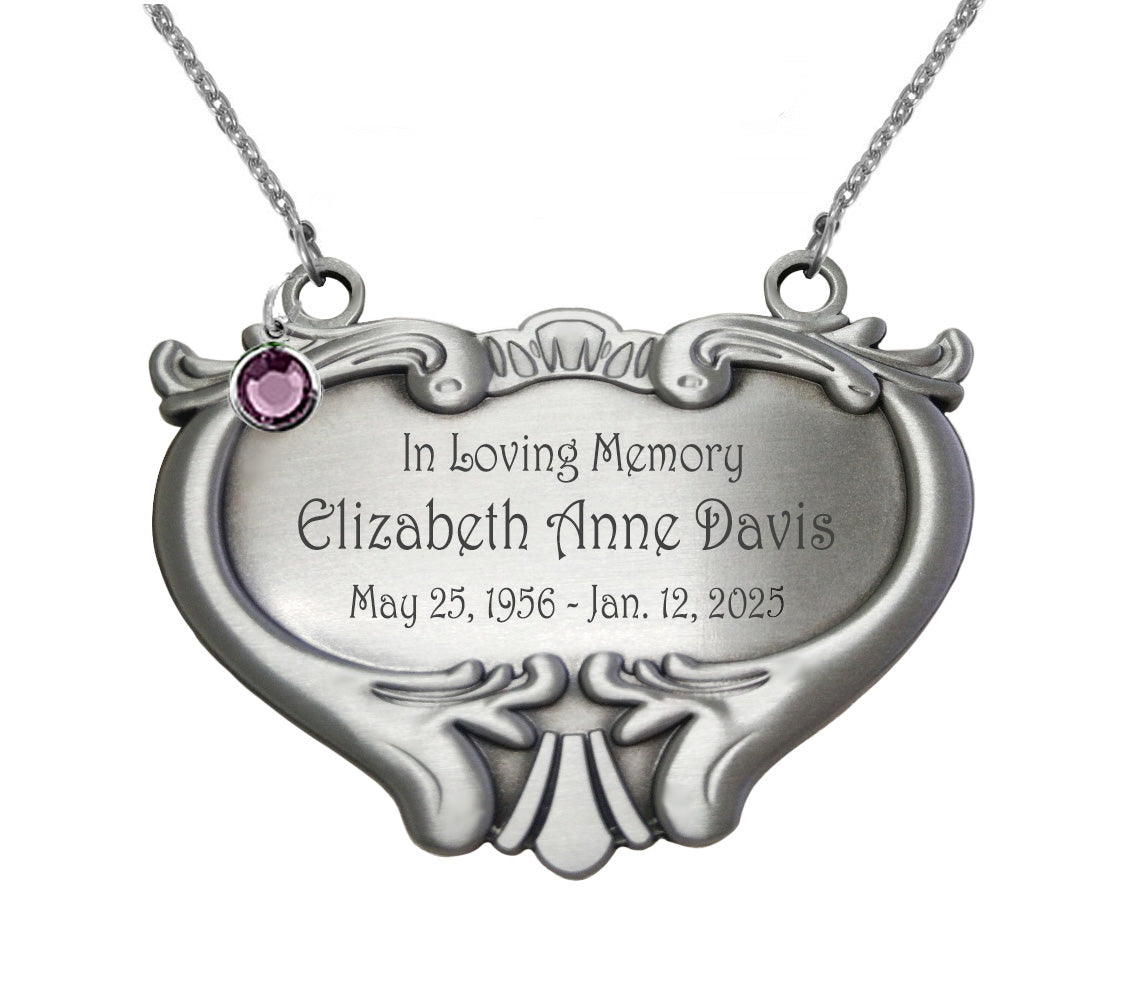 Heart Medallion Urn Name Plate - Birth & Passing Stone Option