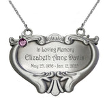 Heart Medallion Urn Name Plate - Birth & Passing Stone Option