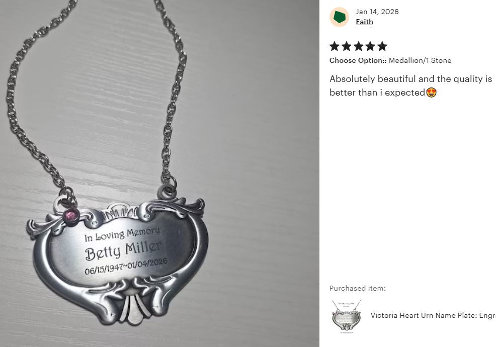 Heart Medallion Urn Name Plate - Birth & Passing Stone Option