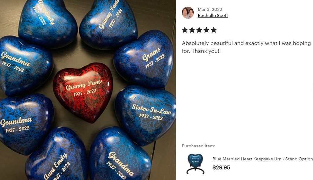 Red Marbled Heart Keepsake Urn - Stand Option