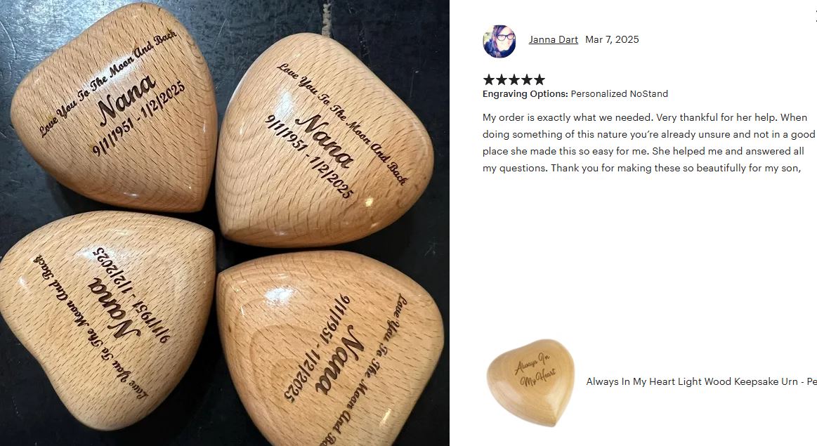 Always In My Heart Cherry Keepsake Cremation Urn - Engraving Option