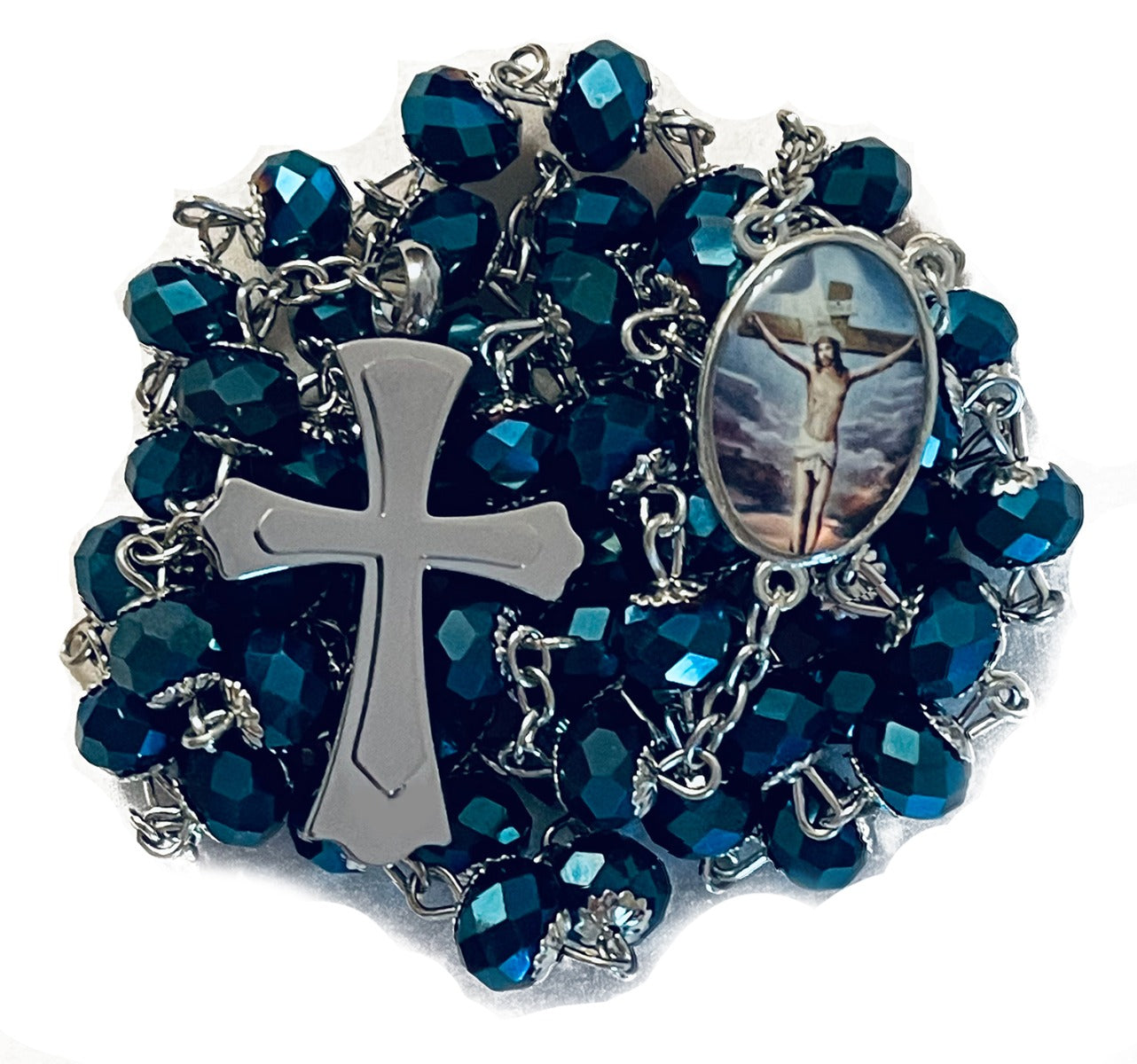 Blue Heavenly Rosary Necklace Urn