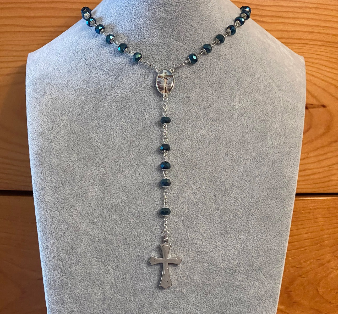 Blue Heavenly Rosary Necklace Urn