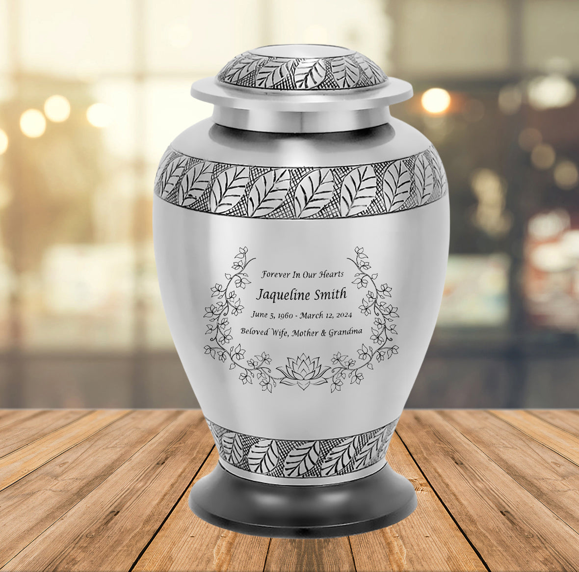 Heavenly Garden Silver Adult Cremation Urn - Pro Diamond Engraving