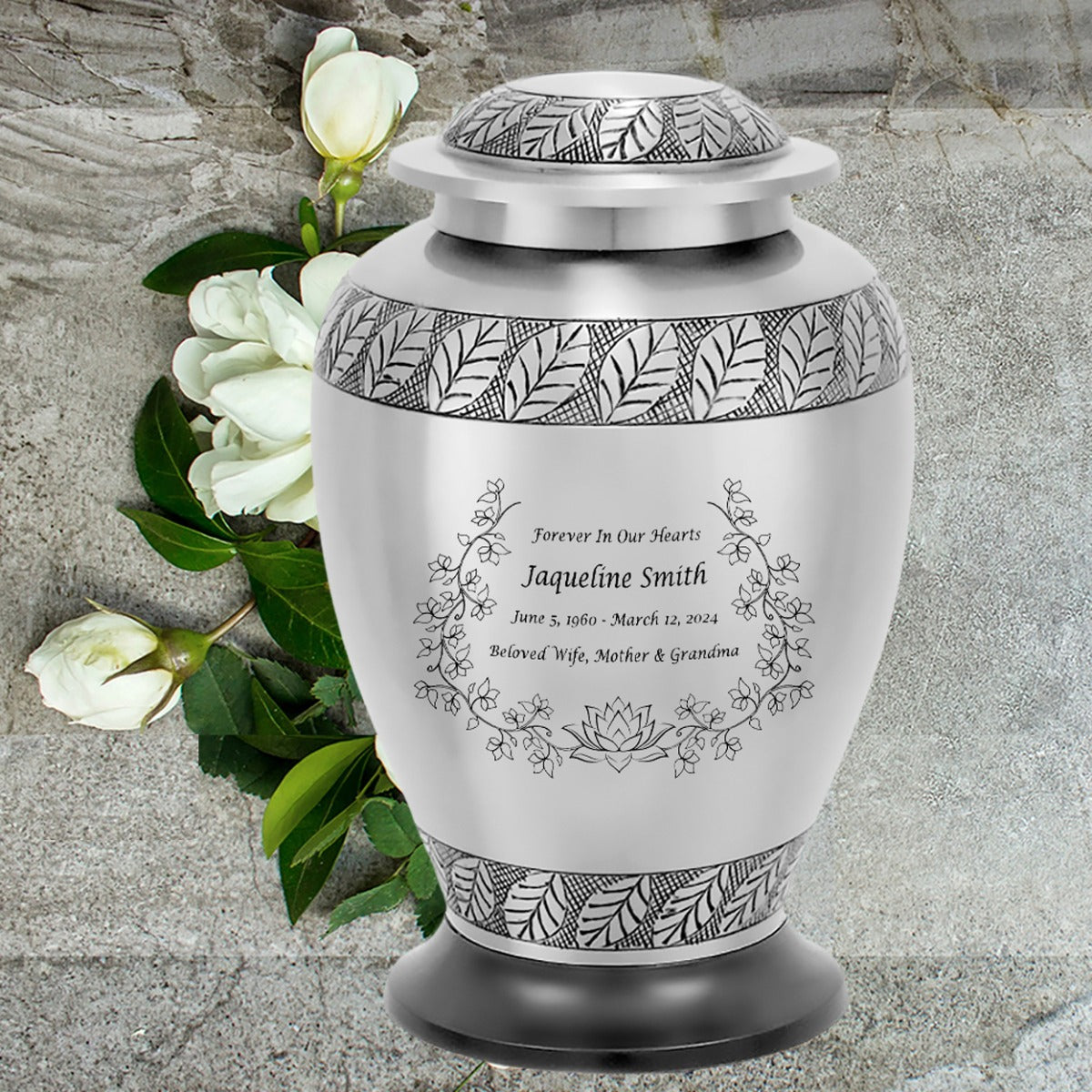 Heavenly Garden Silver Adult Cremation Urn - Pro Diamond Engraving