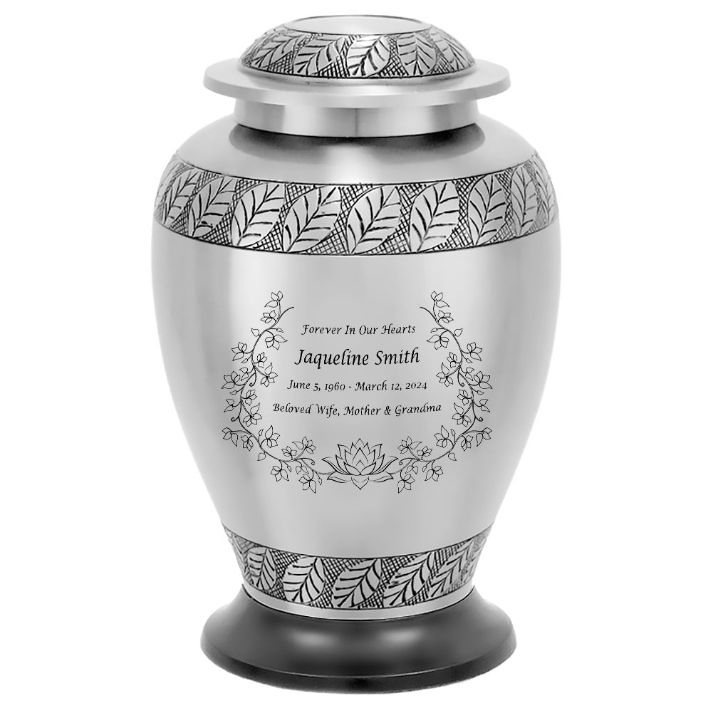 Heavenly Garden Silver Adult Cremation Urn - Pro Diamond Engraving