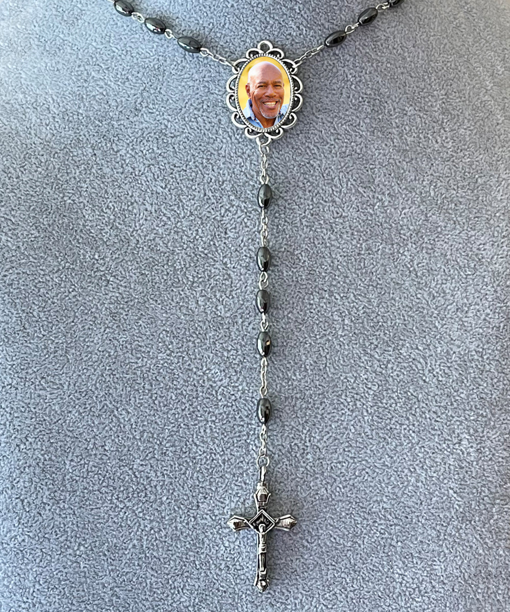 Hematite Photo Rosary Necklace Urn