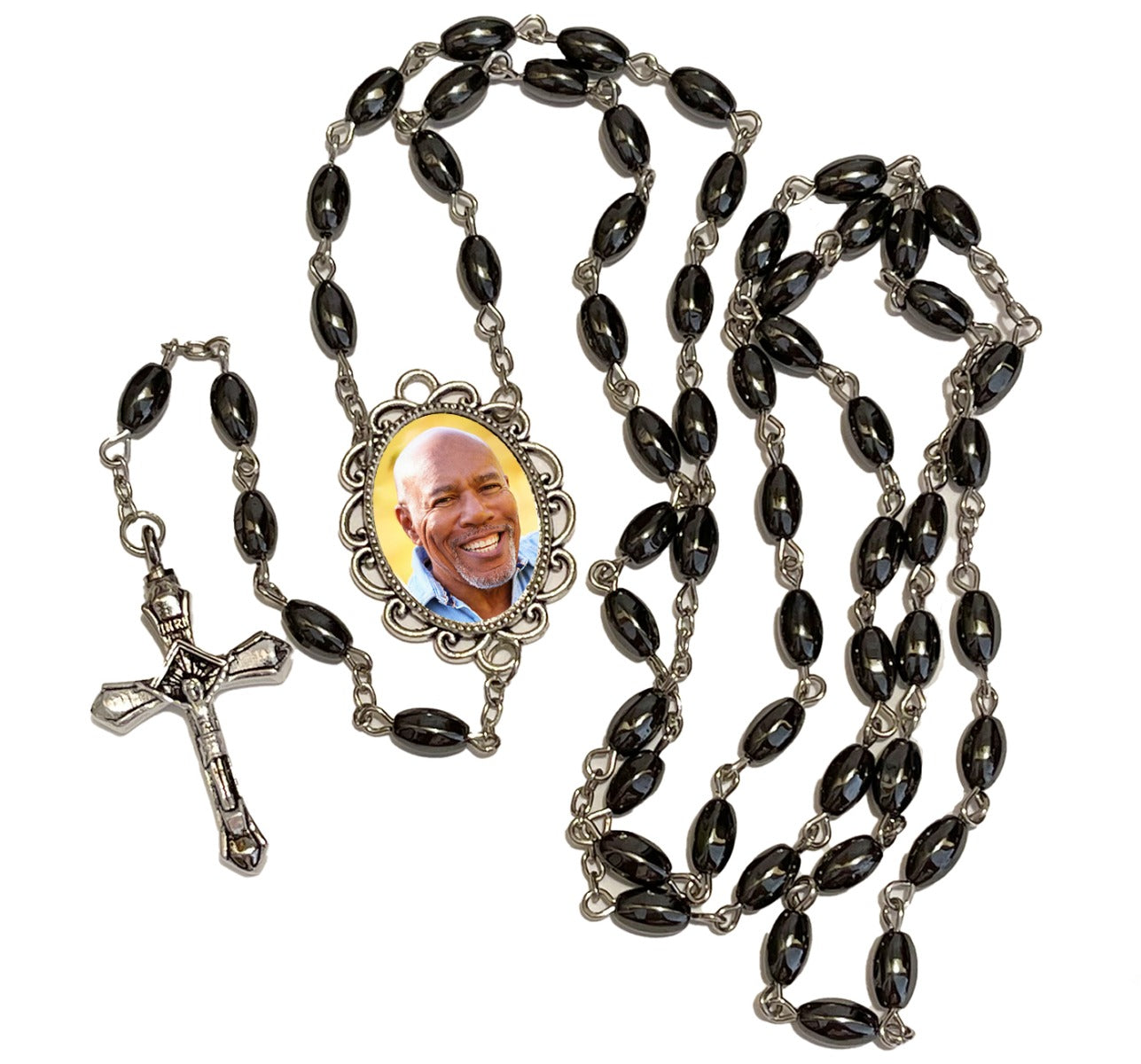 Hematite Photo Rosary Necklace Urn